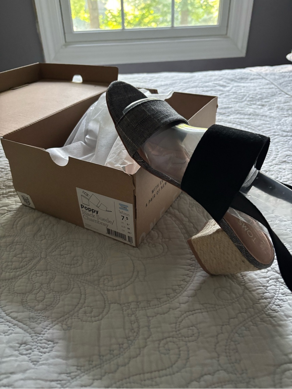 Toms Black Poppy Espadrille Wedge Sandal